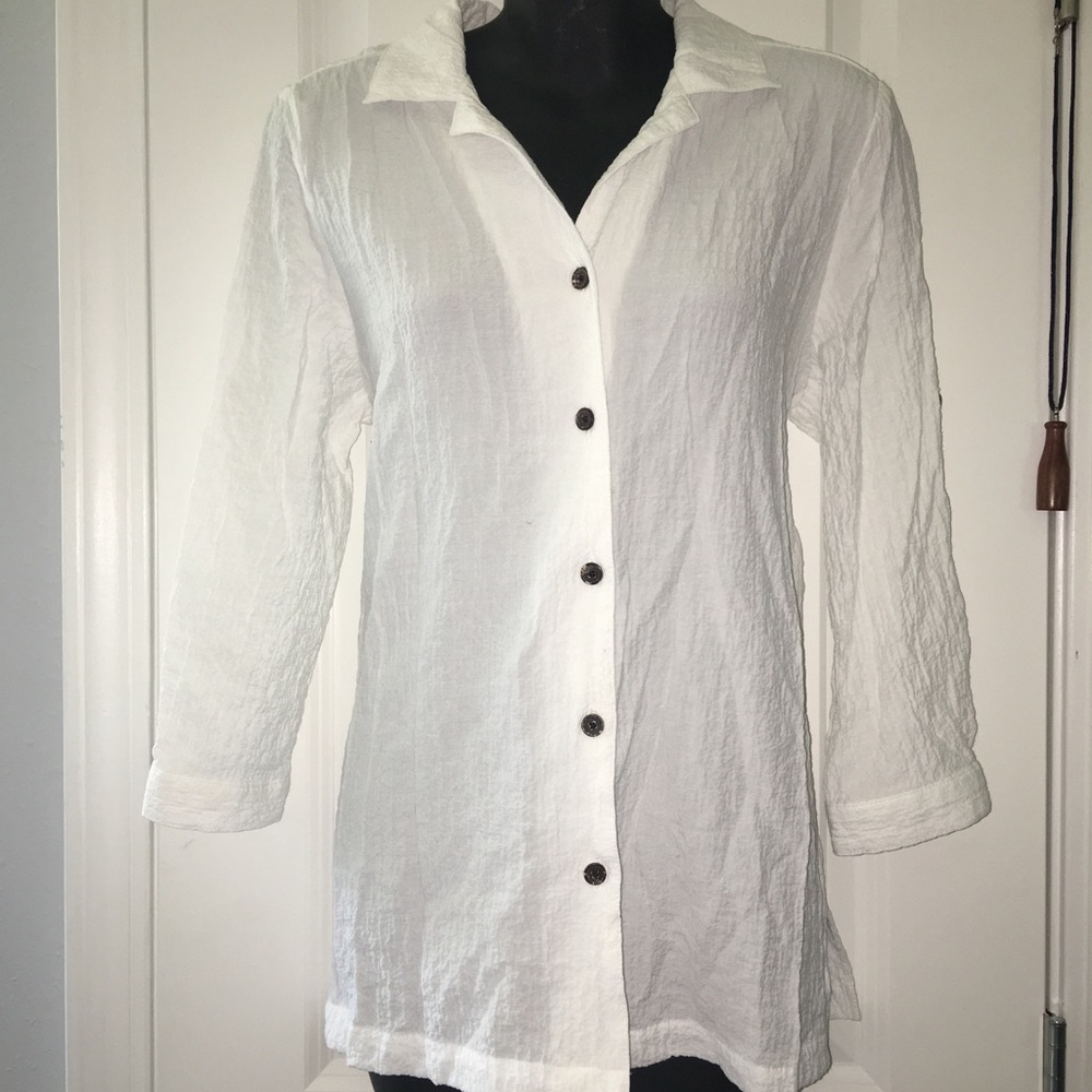 Long Sleeved Button Up White Stag Dress Top